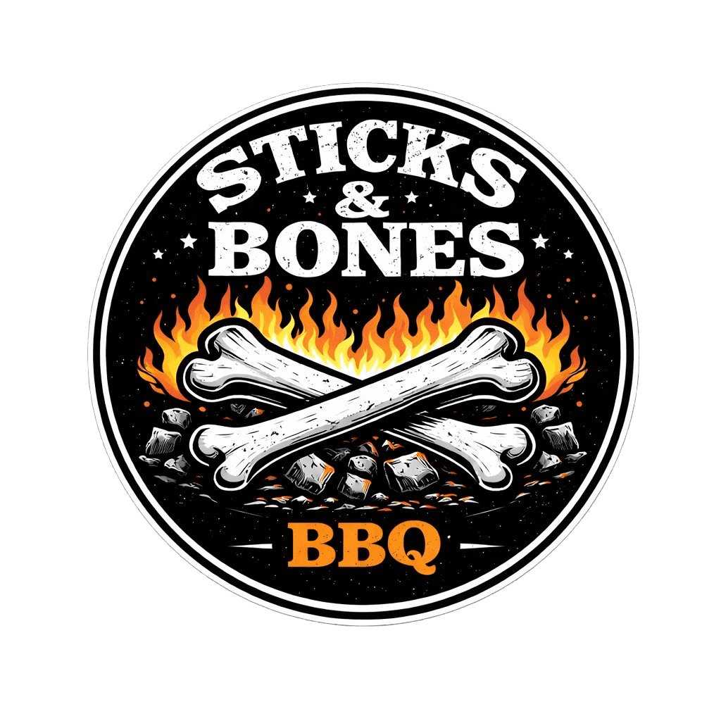 Sticks & Bones BBQ logo on a dark field.